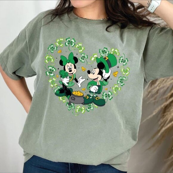 Disney Mickey & Minnie St. Patrick's Day Shirt, Shamrock Heart Tee, Couples Luck - Picture 1 of 1